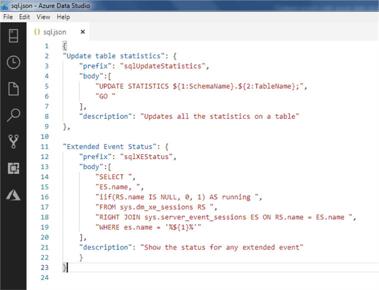 Azure Data Studio snippet 8