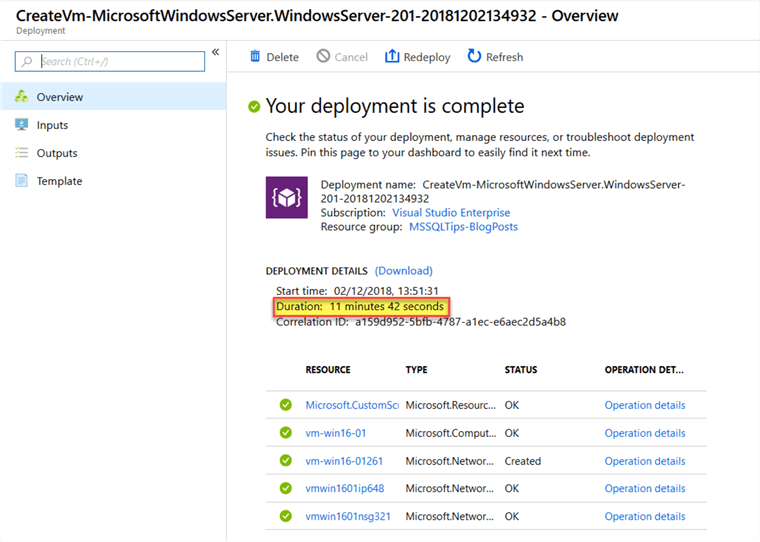 Azure Portal - Create VM (Deployment Progress) Azure VM deployment progress.
