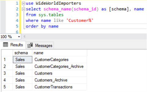 Display db tables