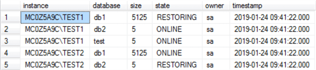 SQL Server database results from executing the PowerShell code