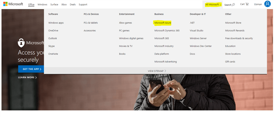 Microsoft Services Page