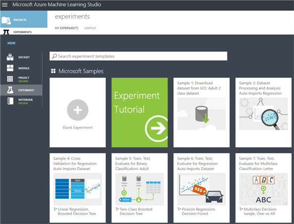 Option to Create Blank Experiment in Azure Machine Learning
