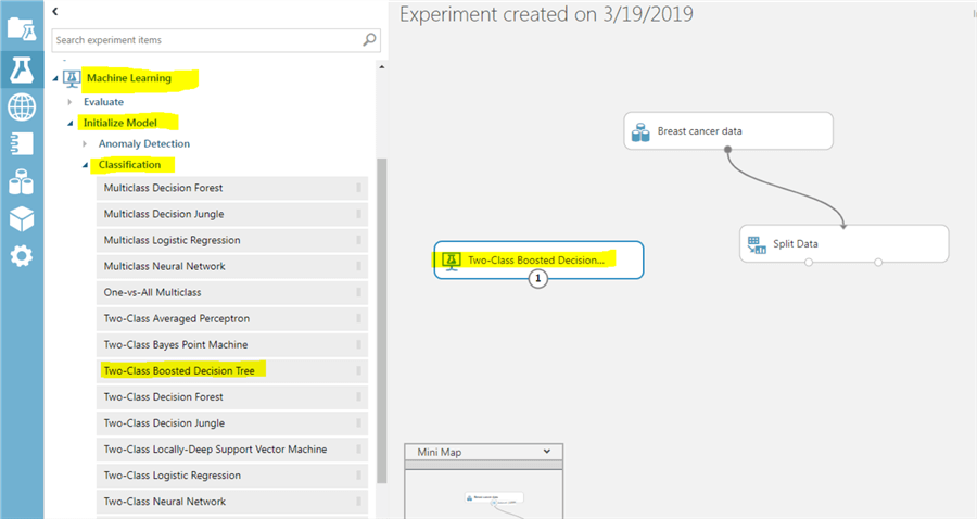 Here we add Boosted Decision Tree Model to experiment Window