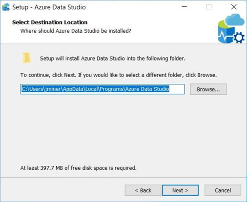 Azure Data Studio - Install Program - Destination location of the binaries.