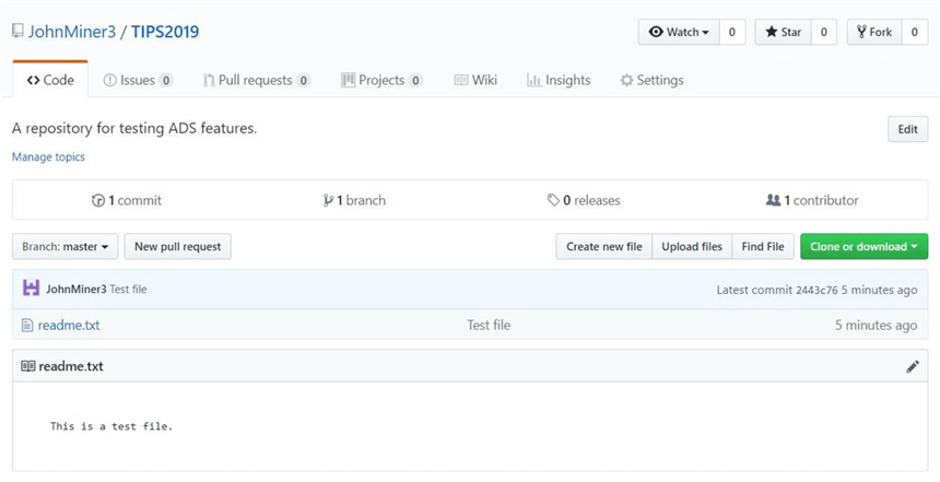 Azure Data Studio - Install Program - Git Hub - The TIPS2019 repository under the JohnMiner3 account.