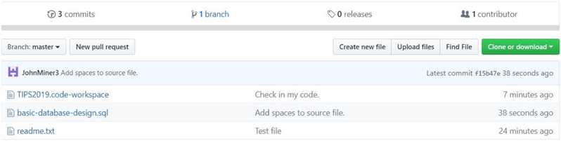 The second commit action shows the updated database schema with a new comment.