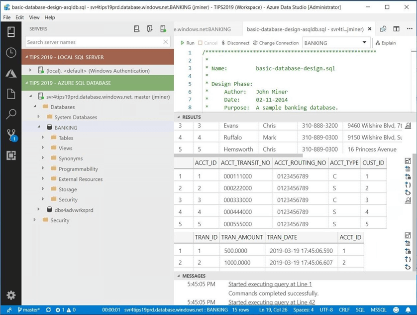 Azure Data Studio - Install Program - Azure SQL Database Script 2 - The database objects have to be created from a connection made to the user database.