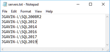 Servers for the PowerShell script to run against