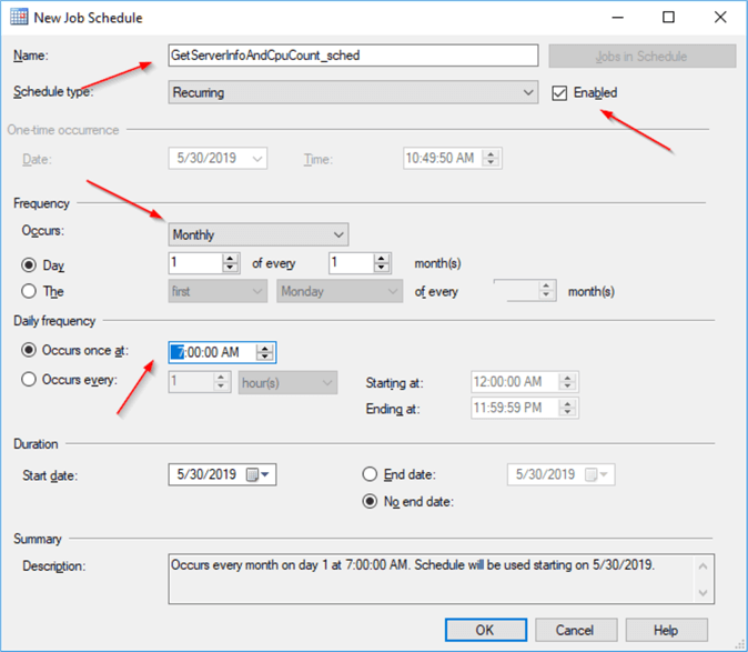 New SQL Server Agent Job Schedule