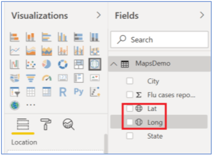 Corrected values of lat and long through modeling tab in Power BI Desktop.