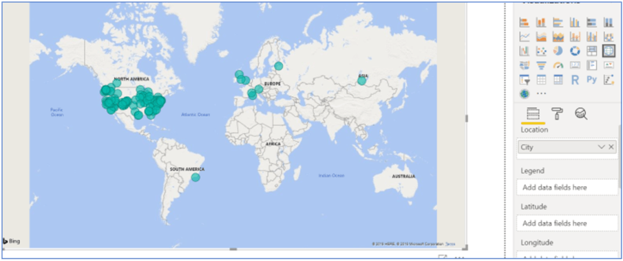 Bubble Map visualization in Power BI Desktop.
