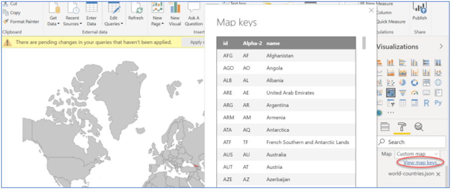 Map keys in Shape Map Visualization in Power BI Desktop.