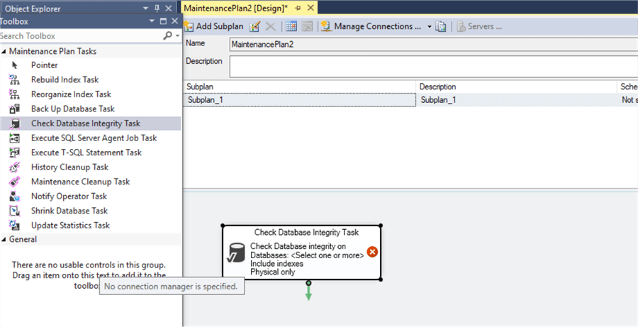 Maintenance Plan Designer example
