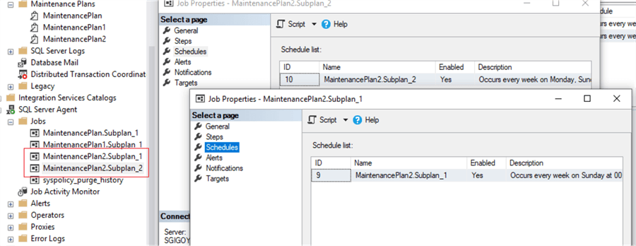 Maintenance Plan Designer schedules