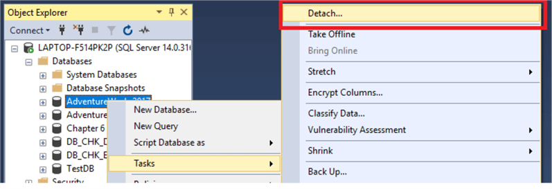 detach sql database