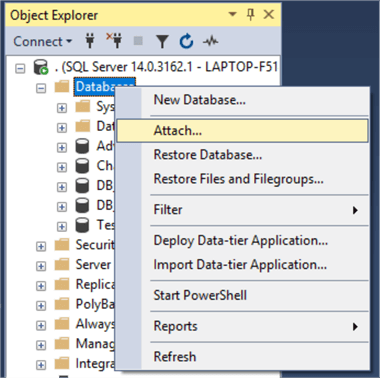 attach sql database