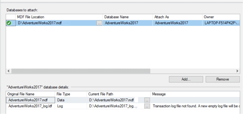 attach sql database
