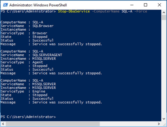 Remote stopping SQL server services using dbatools.