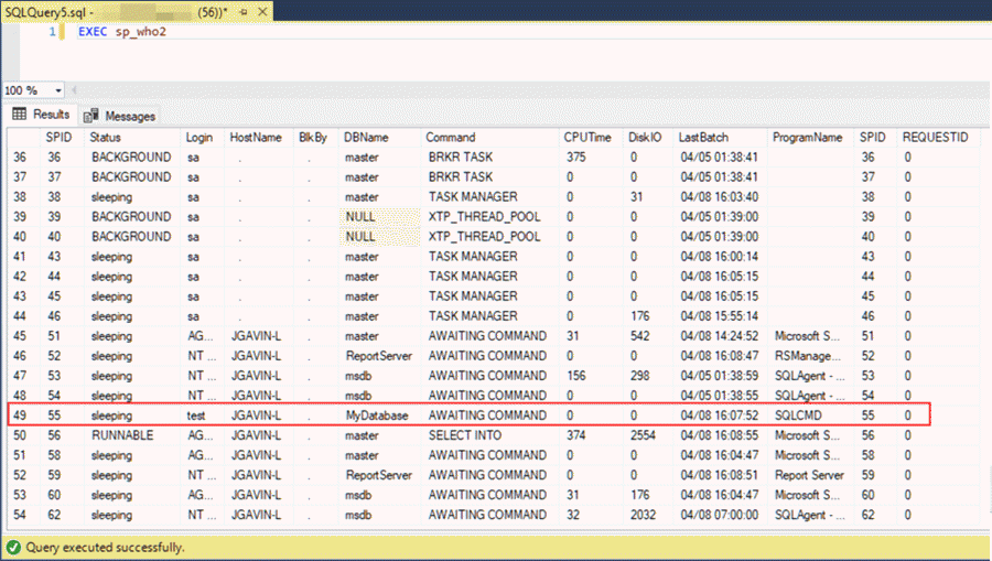 Look for connections in database