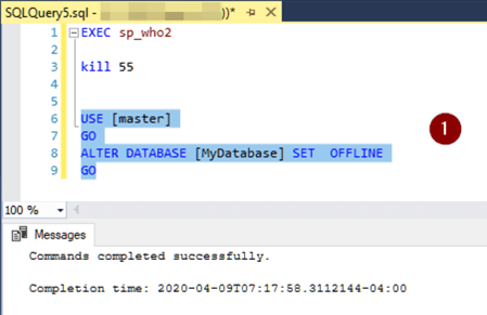 Take database offline