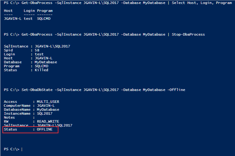 Take database offline