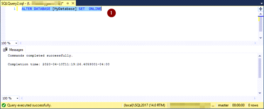 Bring database online