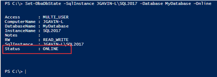 Bring database online