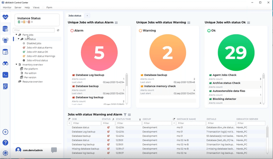 dbWatch Control Center Job Status