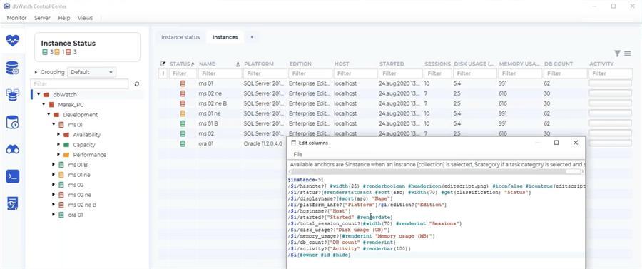 dbWatch Control Center Farm Data Language
