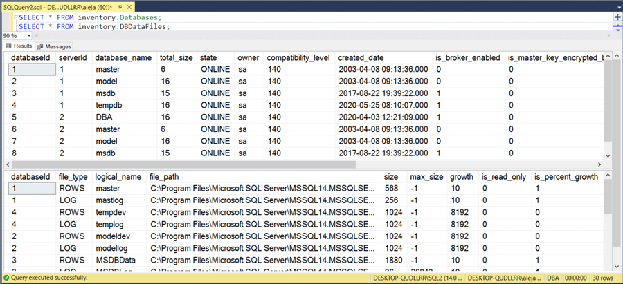 query results