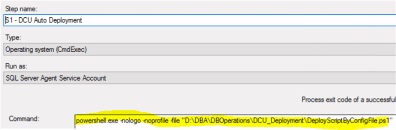 sql agent step run powershell