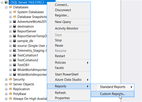 Import Server dashboard report