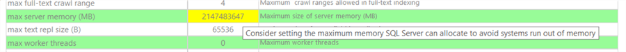 Instance configuration values tooltip
