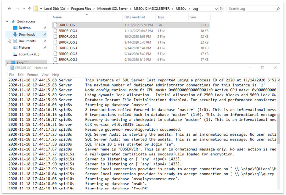 error log contents
