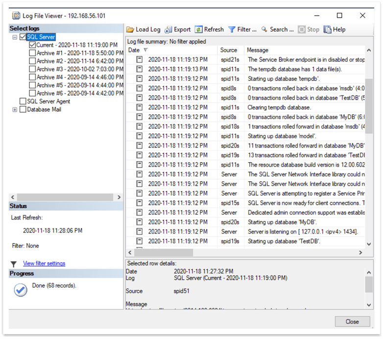 error log contents