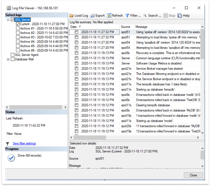 error log contents