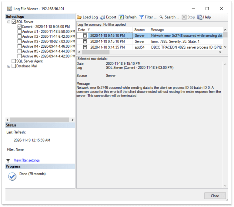 error log contents