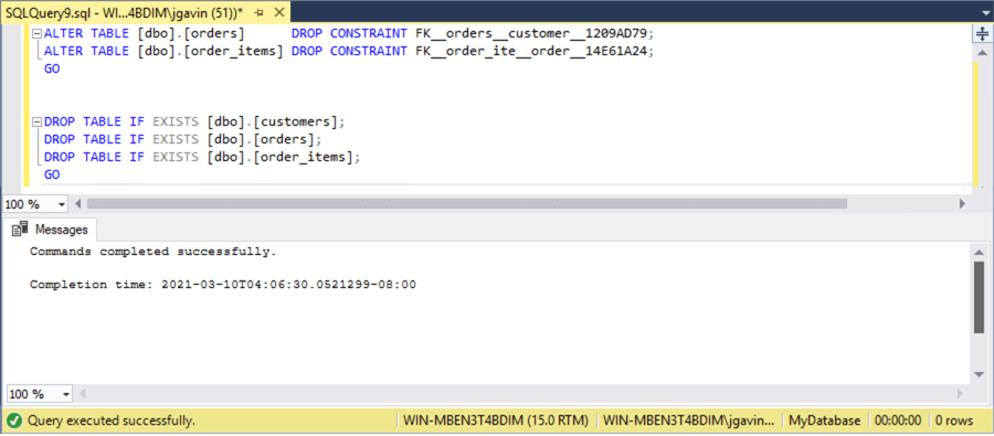 Drop Constraints and Tables