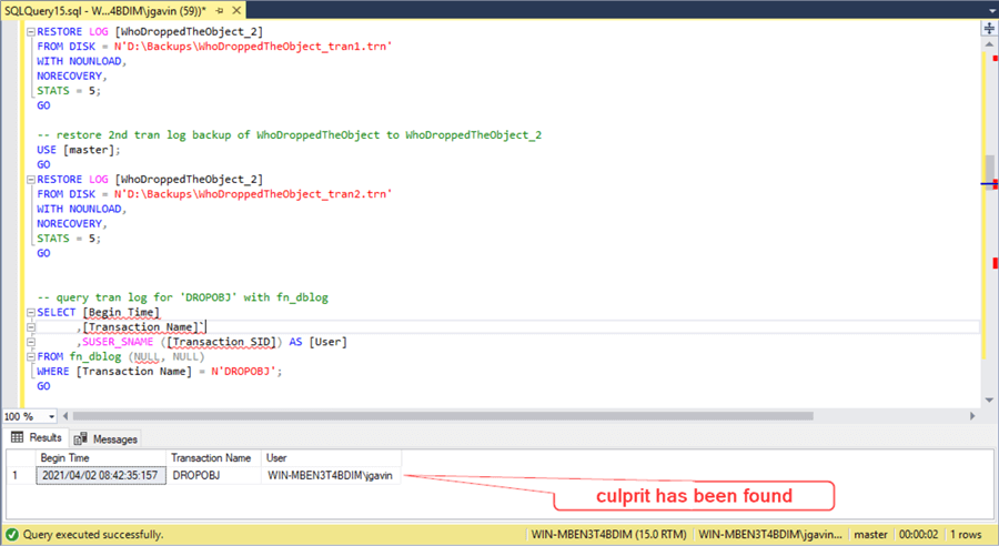 find out who dropped sql server object