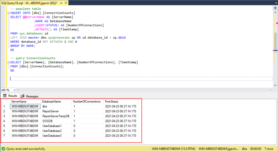 Populate ConnectionCounts