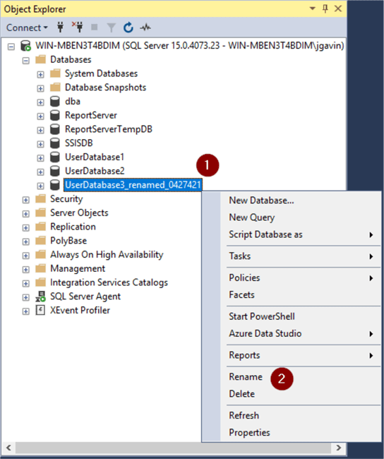 Rename Database Back to Original Name 1