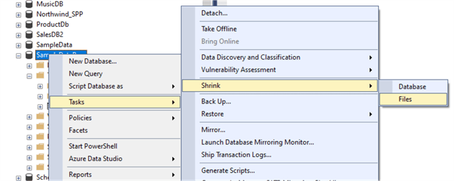 ssms shrink database