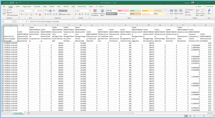 Perfmon Data Spreadsheet