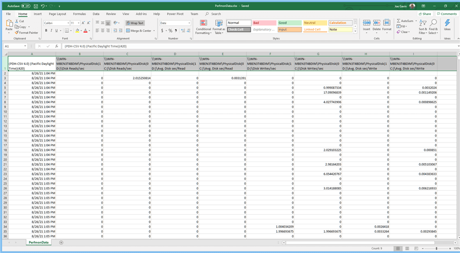 Exported .csv