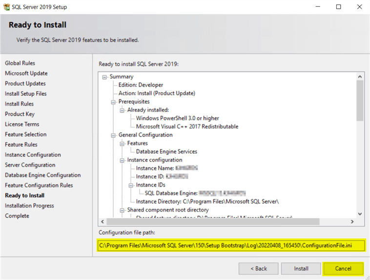 This screenshot shows the path to the INI file that has already been saved to disk.