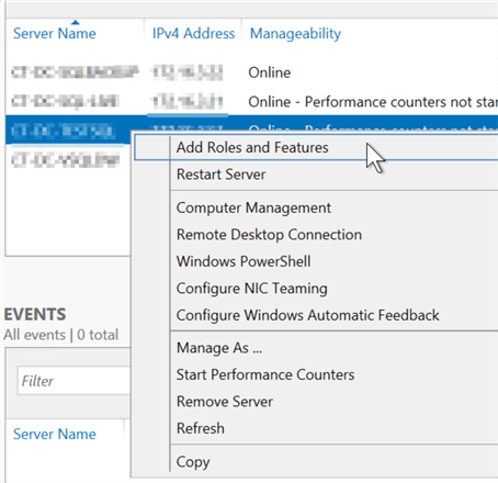 This is the main section of the Server Manager application when the All Servers option has been selected on the left side navigation menu.
