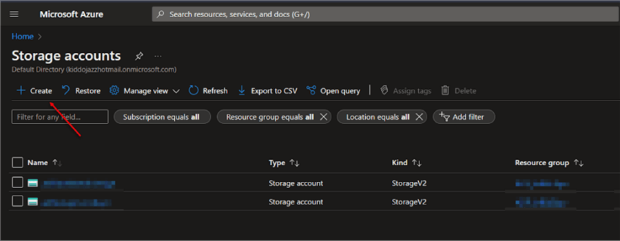 Create New Create a new storage account.
