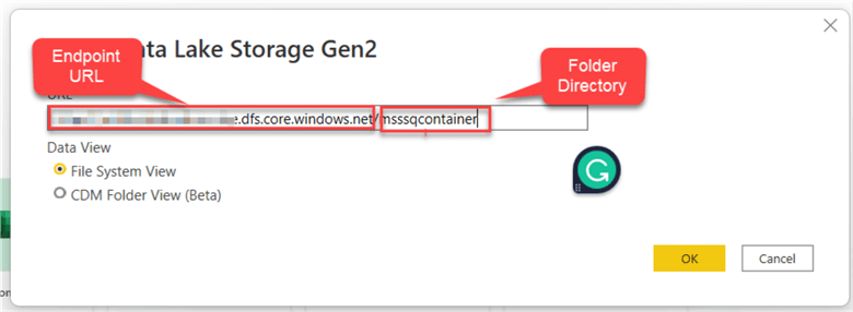  File System Endpoint URL  Endpoint URL and container directory