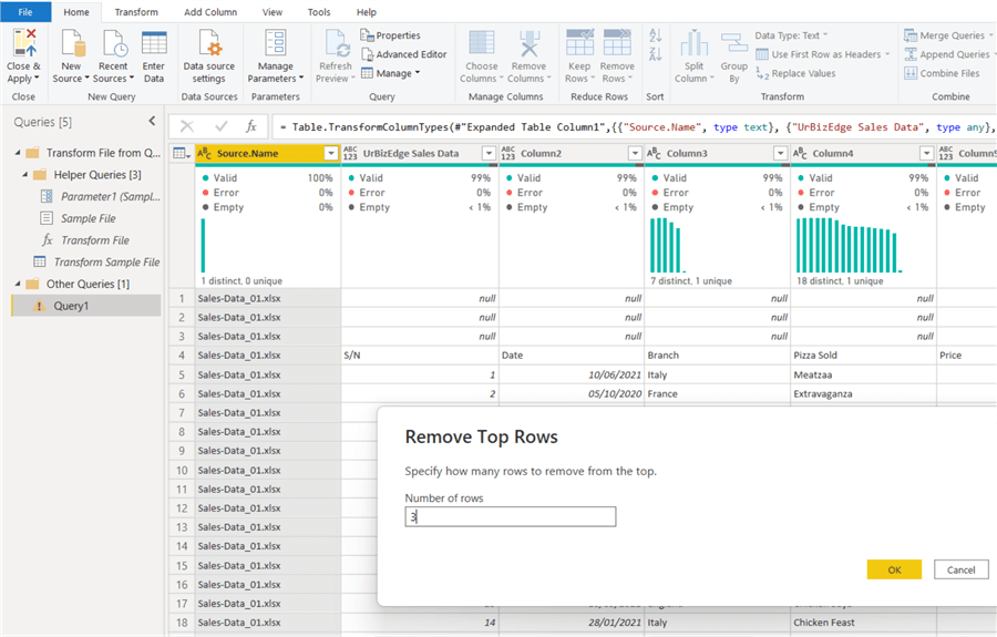 Remove Top Rows Removed unwanted rows