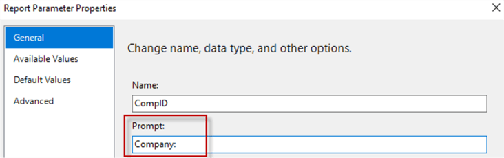report parameter properties